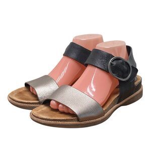 Sofft Bali Women's 10 M Black Silver Leather Wedge Slingback Sandals (HF27)